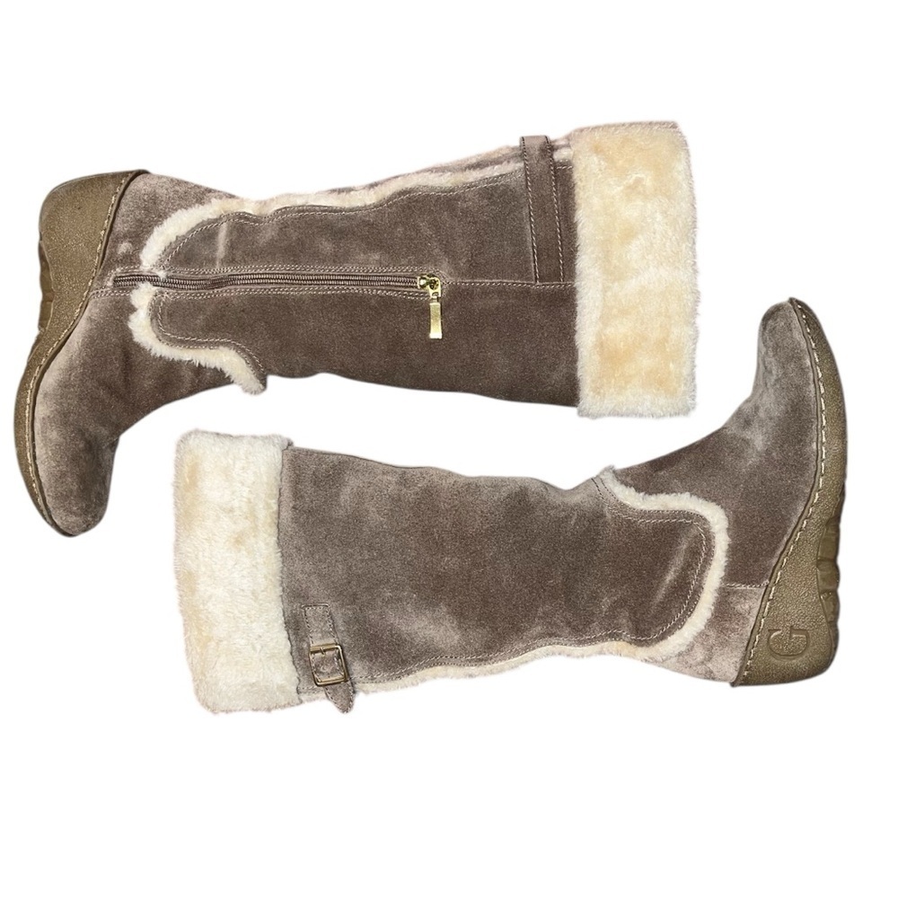 Guess Jefter Taupe Natural Suede Olive Green Tall Wedge Heel Boots Size 7.5 - Picture 7 of 13